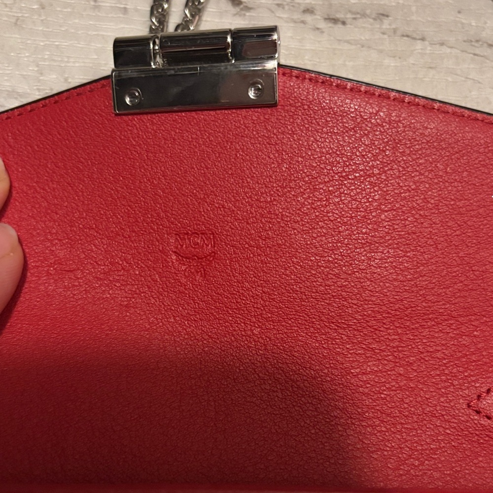 MCM Black Leather Clutch with Silver Chain - Picture 3 of 5